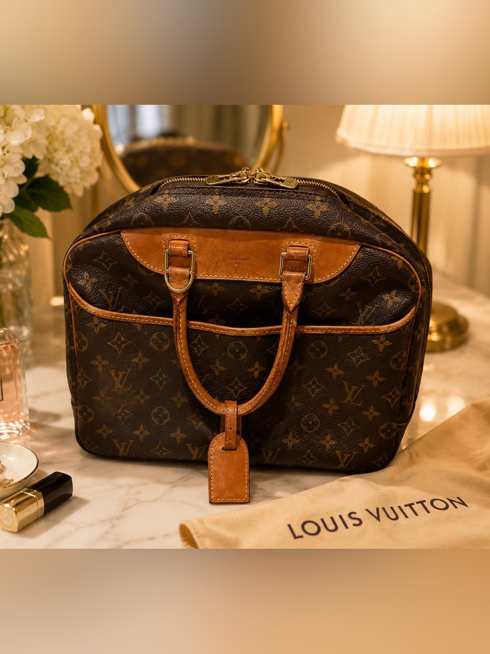 Louis Vuitton Monogram Deauville Handbag Vanity Bag MB0063 Made in France - Picture 2 of 14